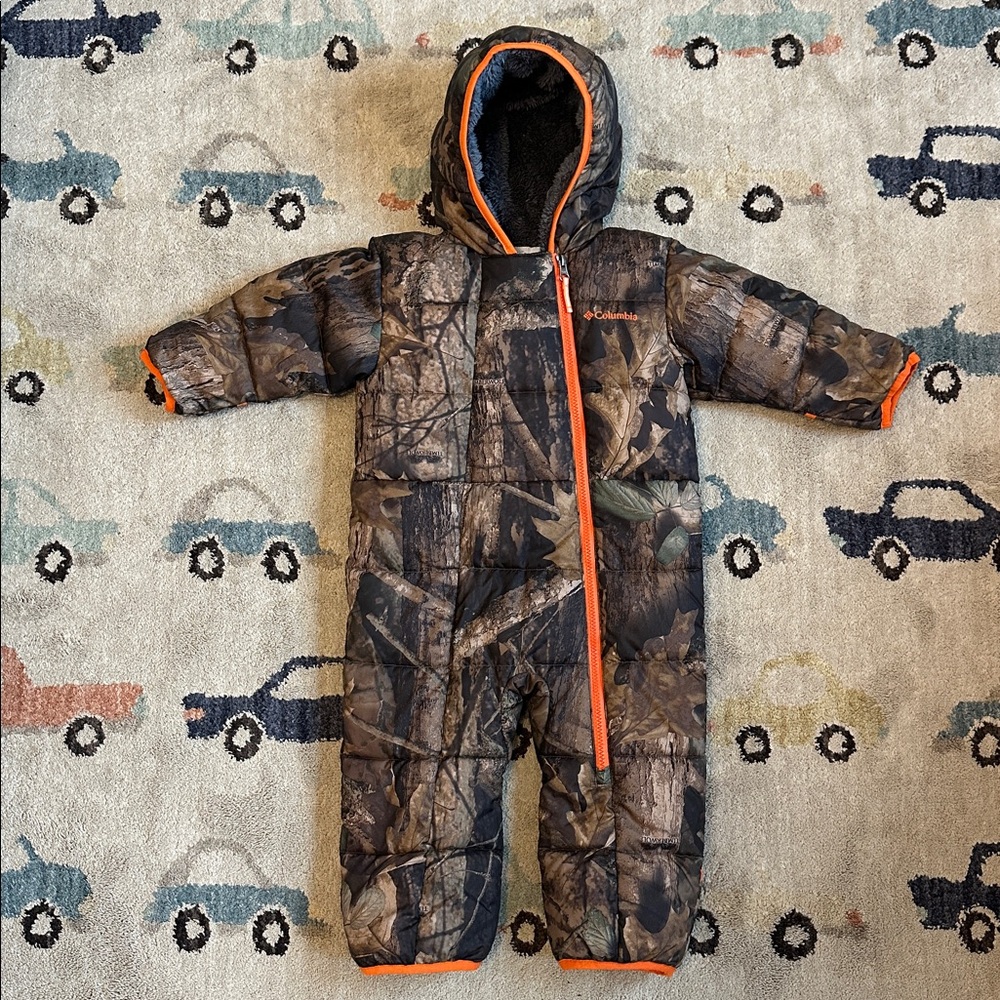 Toddler Columbia Woodland Camo Snowsuit with Orange Trim 12-18 months